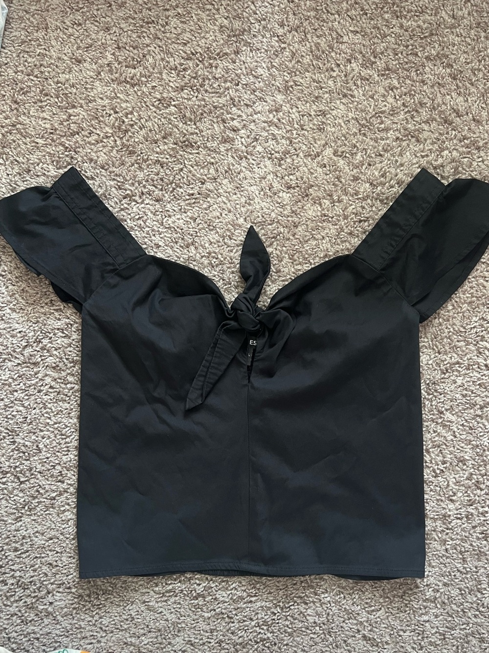 Express Black Shoulder ruffle Tie-Front Top